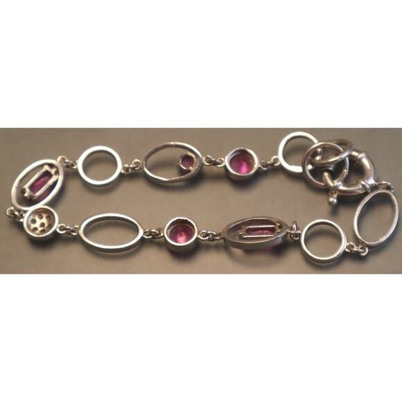 Vintage Sterling Pink Rhinestone Bracelet - Picture 3 of 3